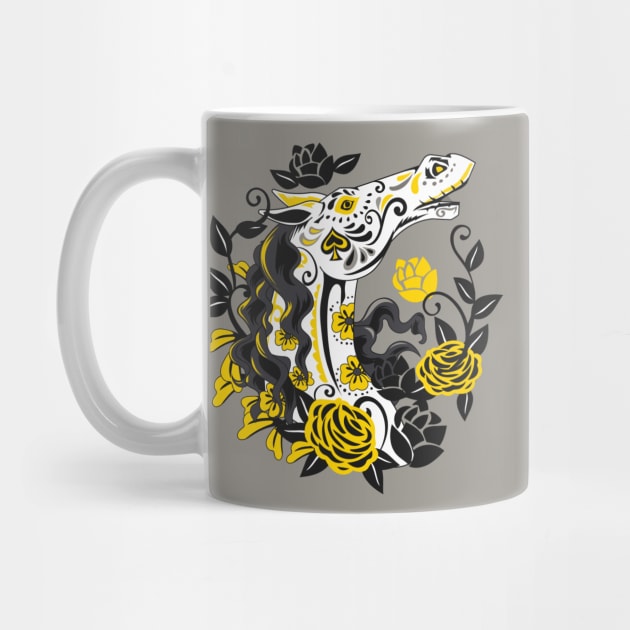Horse Skull with Yellow Roses Dia de los Muertos by HolidayBug